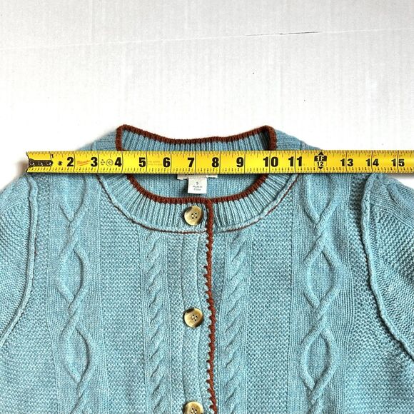 Sundance Wool Sloane Cardigan Blue Cable-Knit Sweater Women’s S Preppy Cottage - Picture 8 of 10